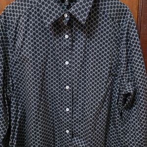 Foxcroft Black and White Geometric Button Down Shirt